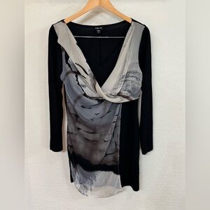 Ronen Chen Women’s Black & Gray Draped V-Neck Long Sleeve Dress Size 3